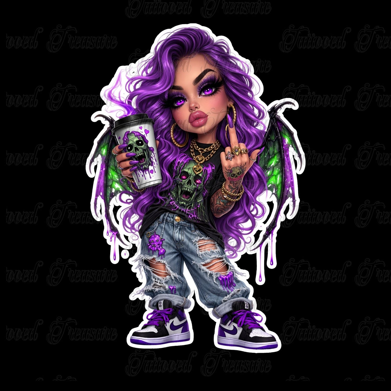 Tattooed Winged Zombie Girl Design