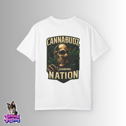 Cannabudz Nation T-Shirt Back— Skull & Cannabis Gaming Tee