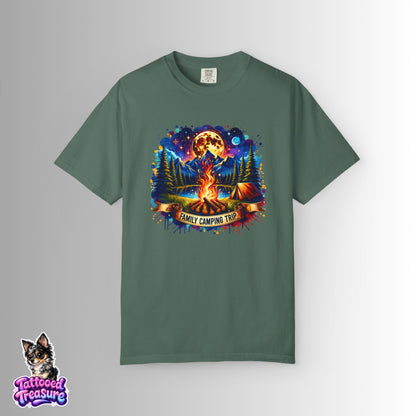 Camping Vibes T-Shirt — "Family Camping Trip" Campfire & Moon Graphic Tee