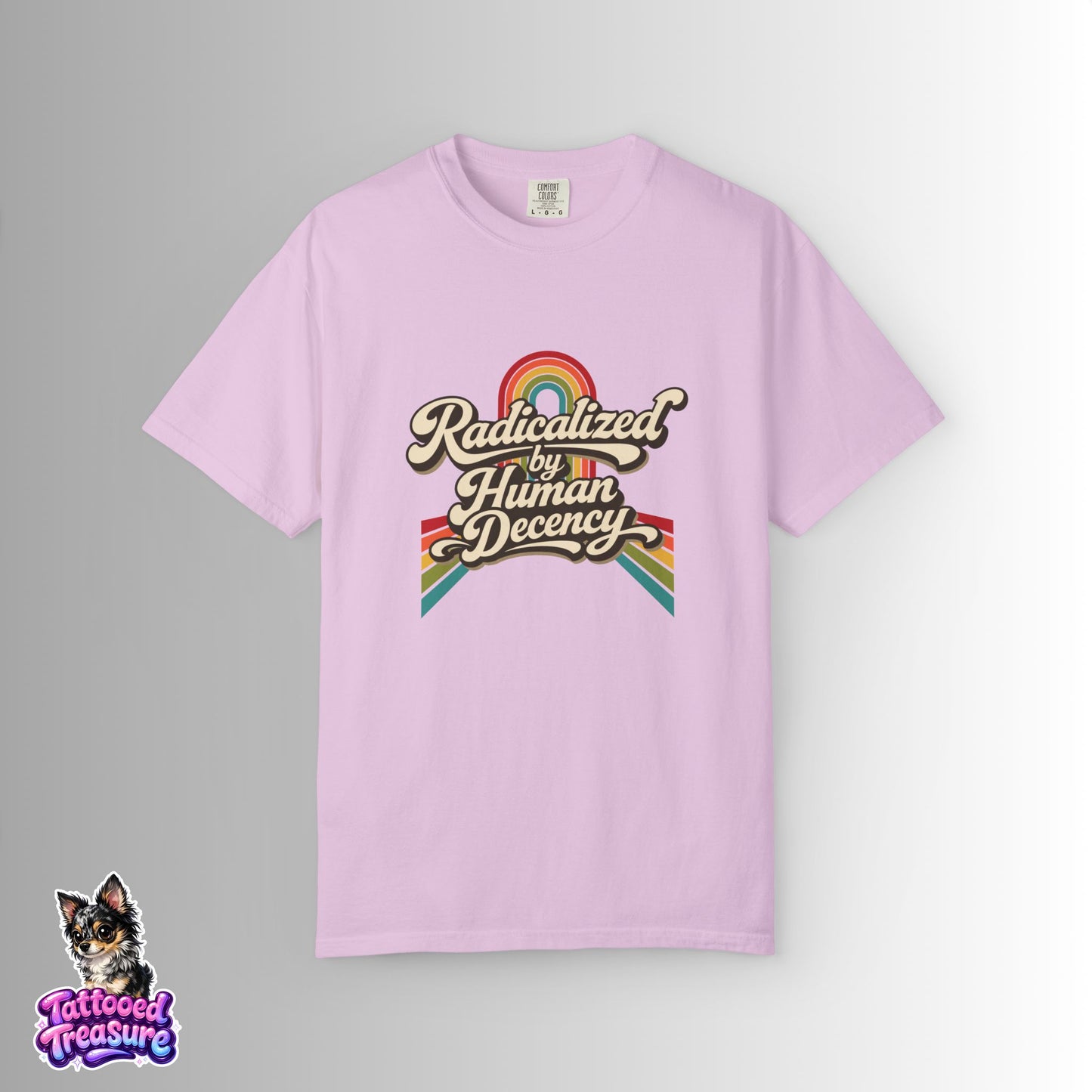Radicalized by Human Decency T-Shirt — Retro Rainbow Tee