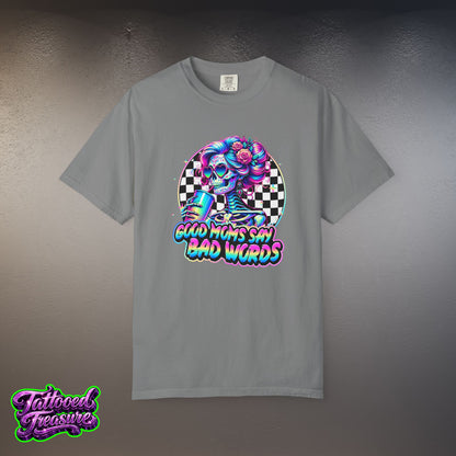 Bad Words Skull Tee — “Good Moms Say Bad Words” Retro Checkerboard T-Shirt