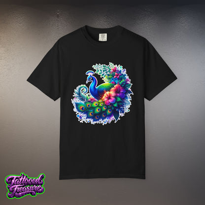 Peacock Floral T-Shirt — Vibrant Watercolor Peacock Tee