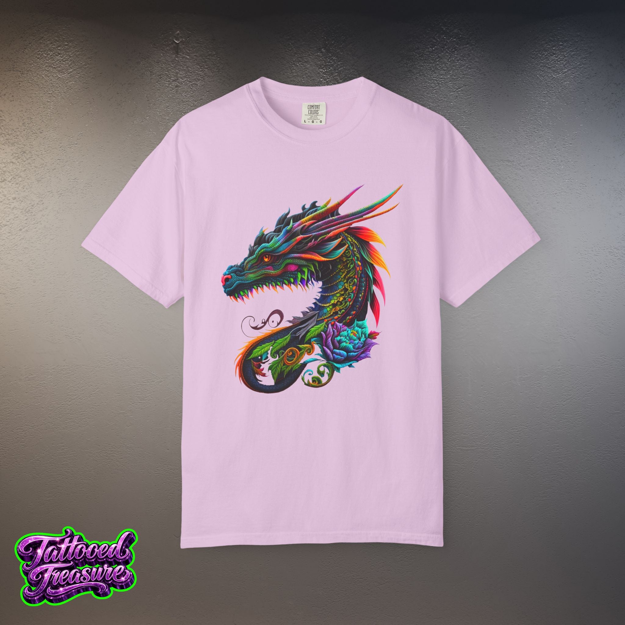 Dragon Tattoo T-Shirt — Colorful Neon Dragon Art Tee