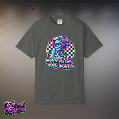 Bad Words Skull Tee — “Good Moms Say Bad Words” Retro Checkerboard T-Shirt