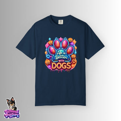 Life Is Better With Dogs T-Shirt — Colorful Paw Graphic Tee for Dog Lovers