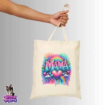 Mama Rainbow Heart Tote — Colorful Mama Canvas Tote Bag for Mother’s Day
