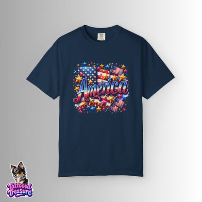 America Graphic T-Shirt — Patriotic USA Flag Design for 4th of July