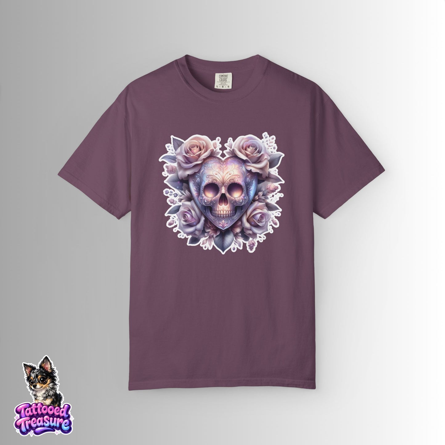 Floral Skull T-Shirt — Pastel Rose Skull Graphic Tee