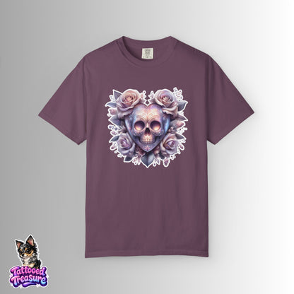 Floral Skull T-Shirt — Pastel Rose Skull Graphic Tee