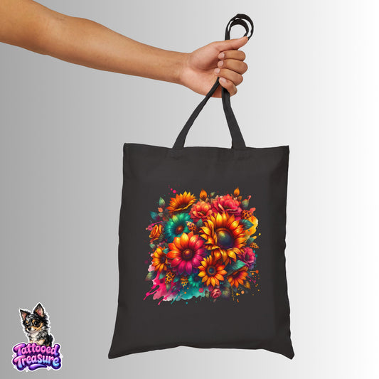Canvas Tote Bag — Vibrant Sunflower Bouquet Floral Tote for Eco-Friendly Shopping & Gifts