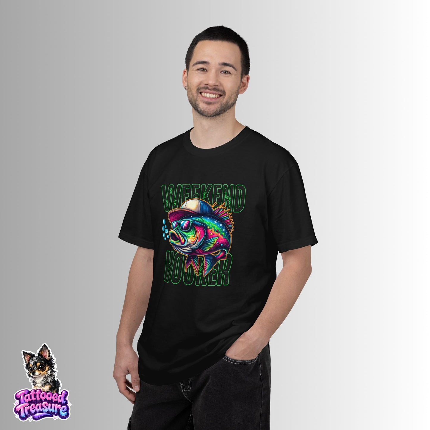 Weekend Hooker Fishing T-Shirt — Colorful Trout Graphic Tee for Anglers