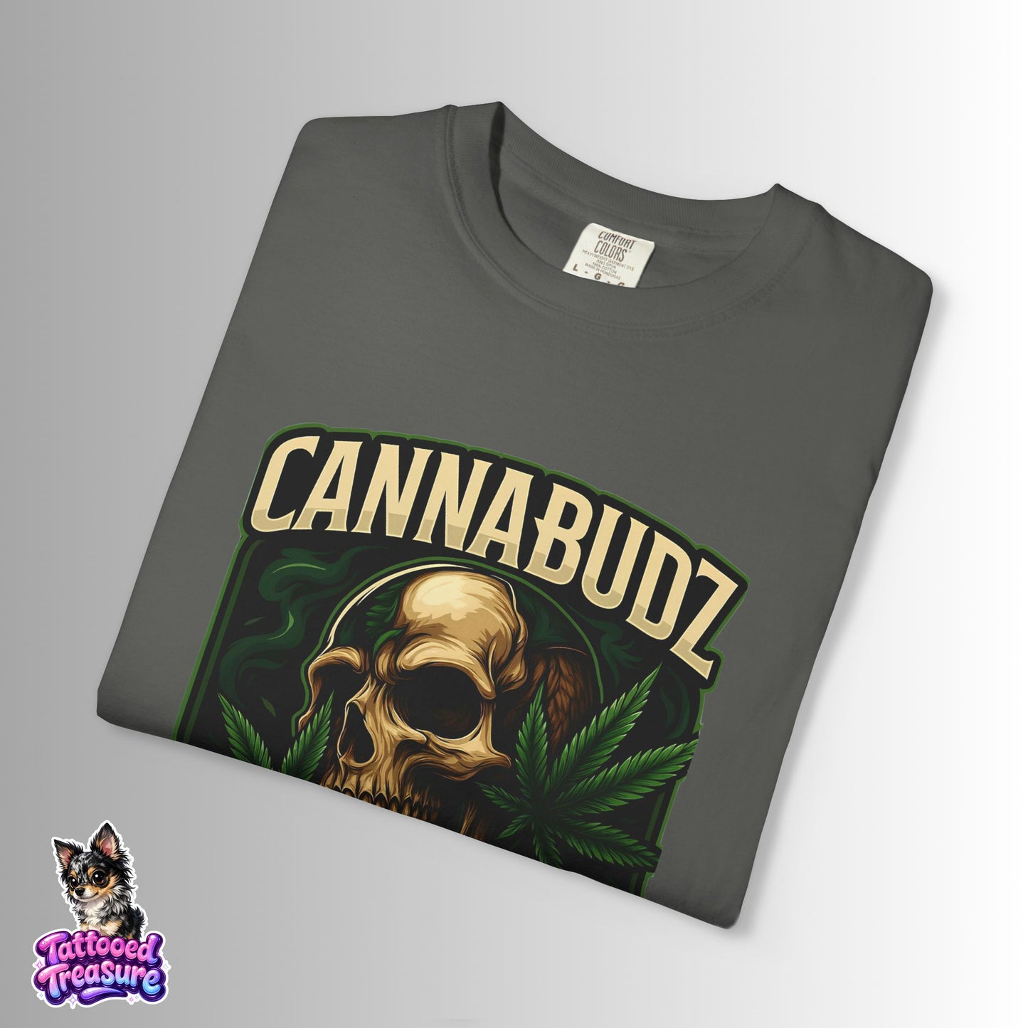 Cannabudz Gaming Nation T-Shirt Front — Skull & Cannabis Gamer Tee