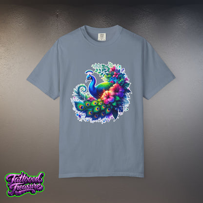 Peacock Floral T-Shirt — Vibrant Watercolor Peacock Tee