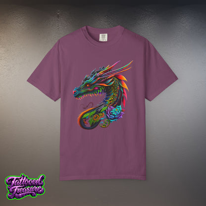 Dragon Tattoo T-Shirt — Colorful Neon Dragon Art Tee
