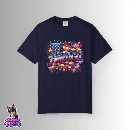 America Graphic T-Shirt — Patriotic USA Flag Design for 4th of July