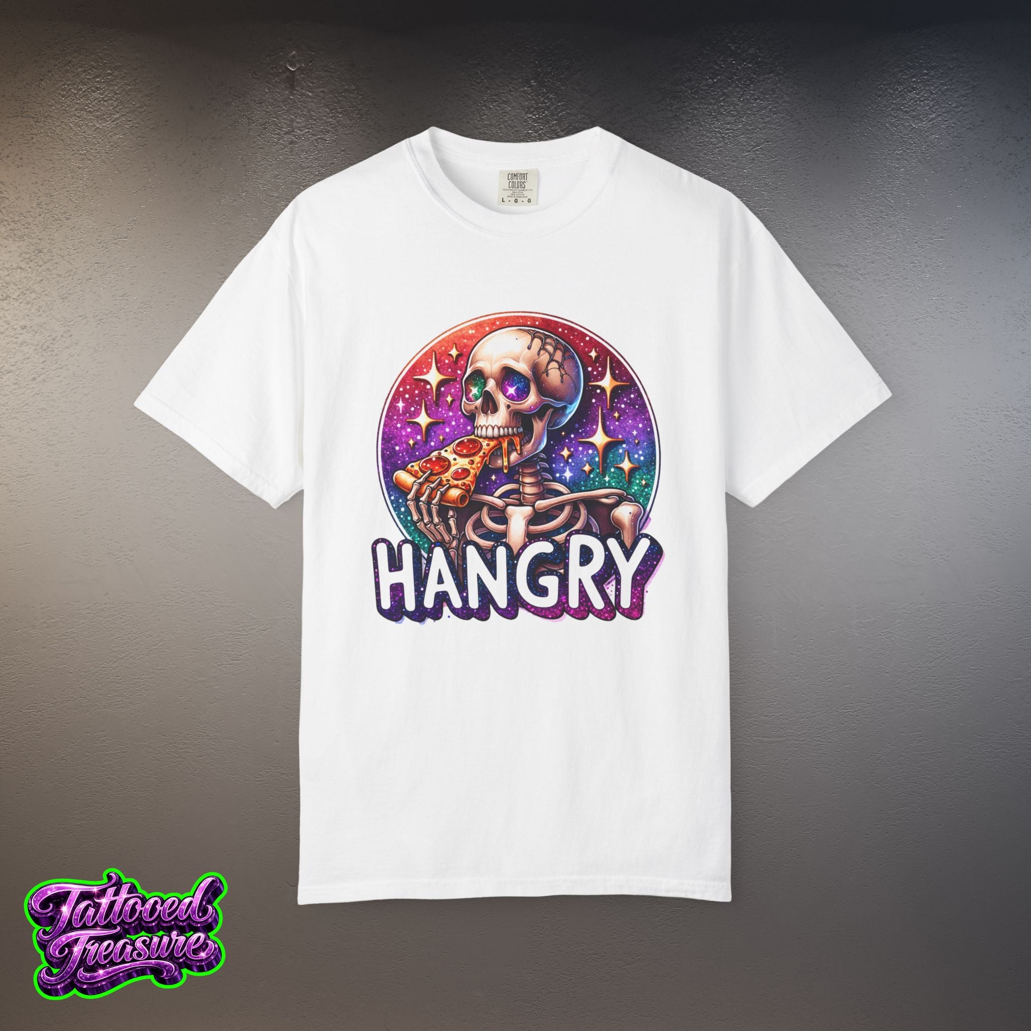 Hangry Skeleton Pizza T-Shirt — Cute Spooky Graphic Tee
