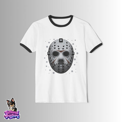 Hockey Mask Graphic Ringer T-Shirt — Sparkling Jason-Style Skull Design