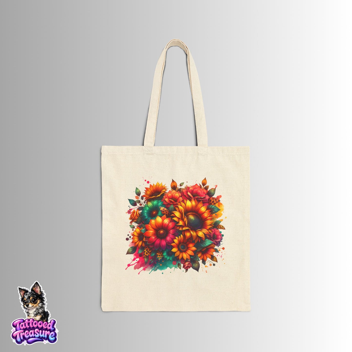 Canvas Tote Bag — Vibrant Sunflower Bouquet Floral Tote for Eco-Friendly Shopping & Gifts