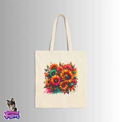 Canvas Tote Bag — Vibrant Sunflower Bouquet Floral Tote for Eco-Friendly Shopping & Gifts