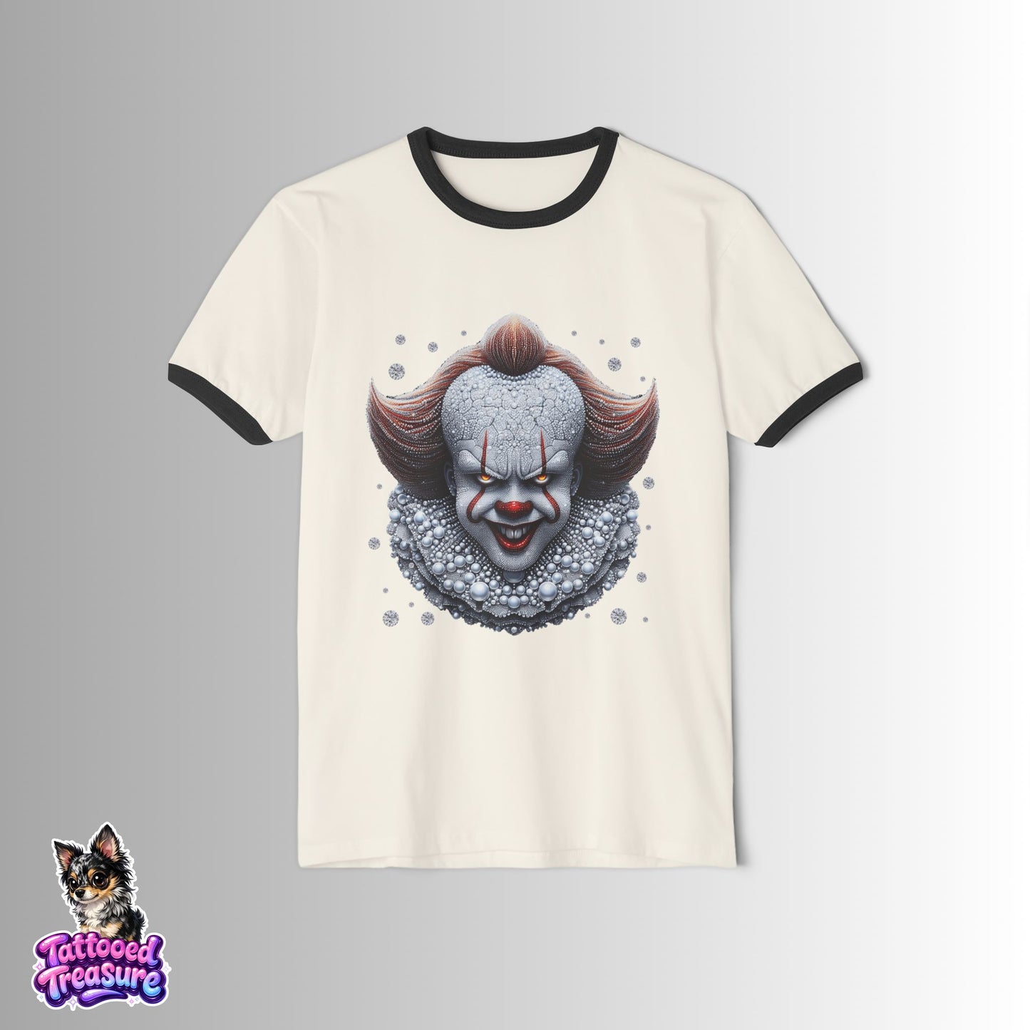 Horror Clown Graphic Ringer T-Shirt — Creepy Pennywise-Inspired Face