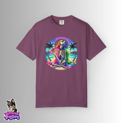 Rainbow Skeleton Beach T-Shirt — Neon Day of the Dead Surf Tee