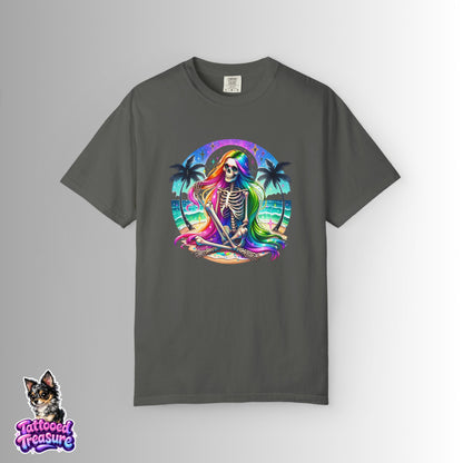 Rainbow Skeleton Beach T-Shirt — Neon Day of the Dead Surf Tee
