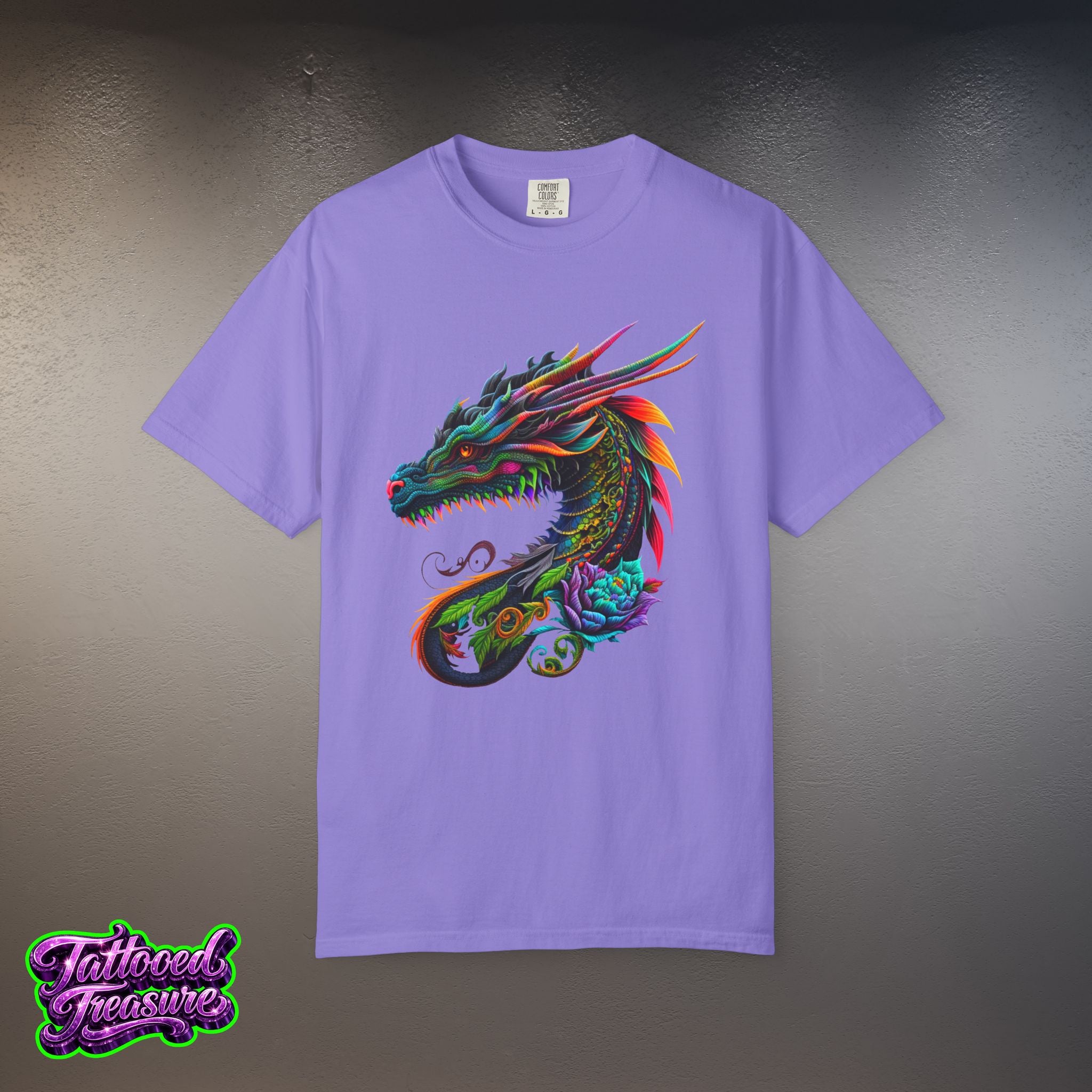 Dragon Tattoo T-Shirt — Colorful Neon Dragon Art Tee