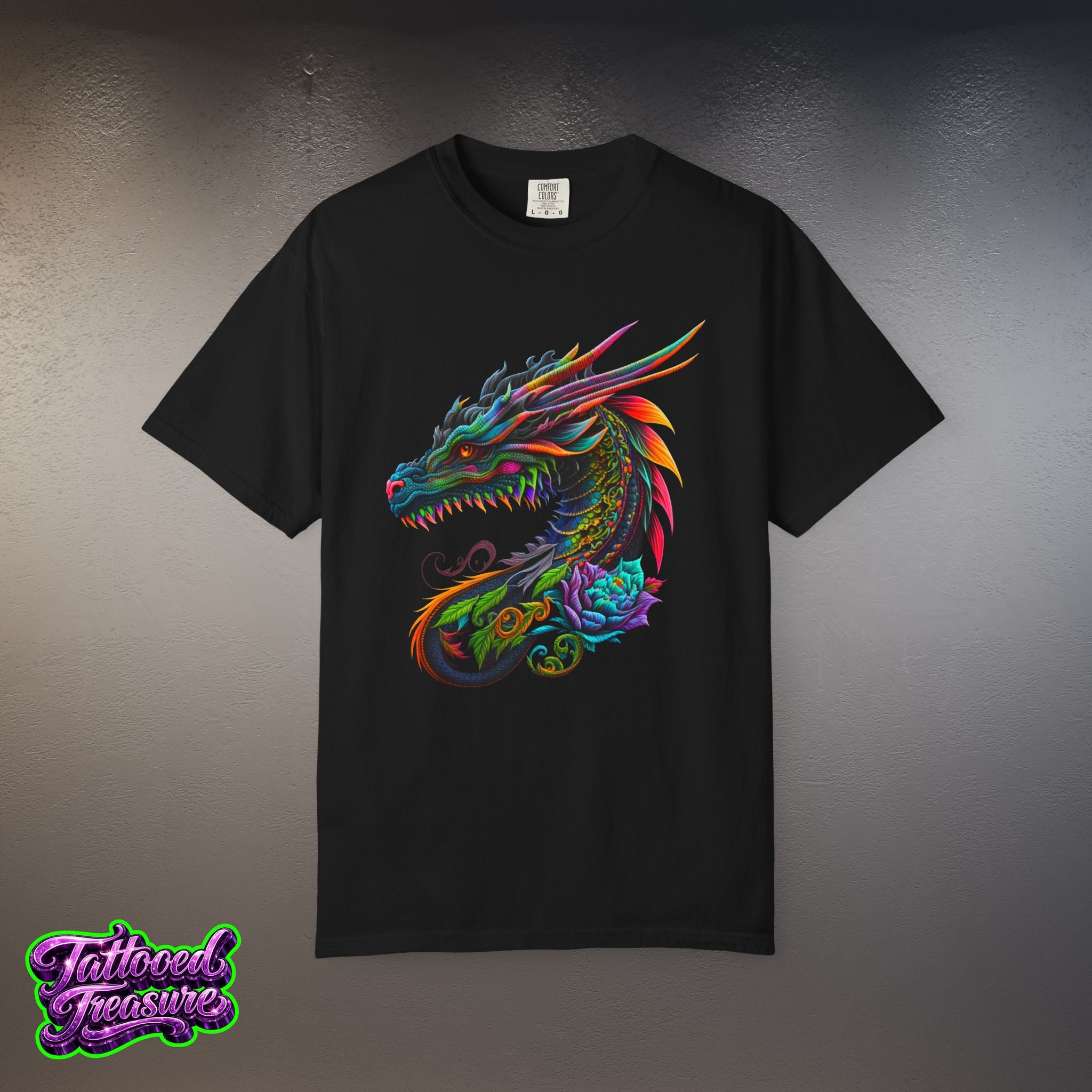 Dragon Tattoo T-Shirt — Colorful Neon Dragon Art Tee