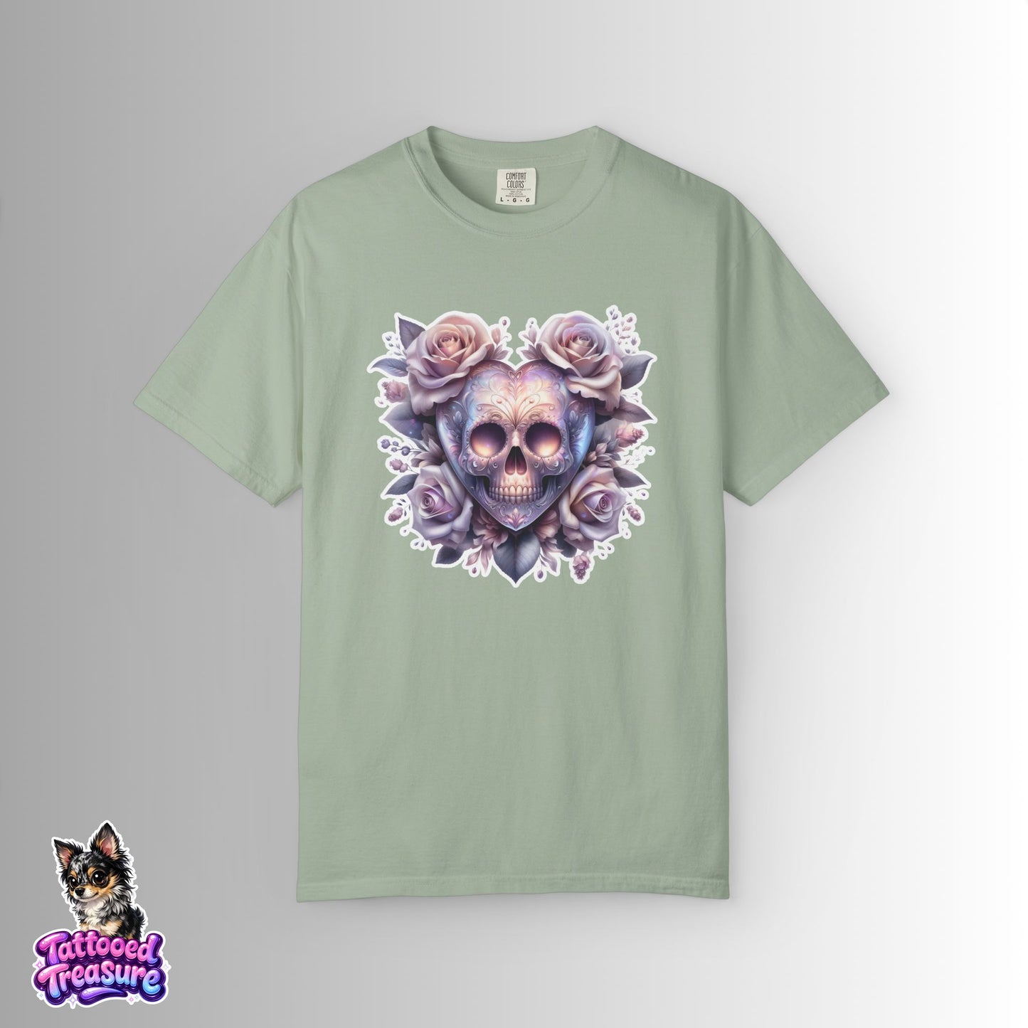 Floral Skull T-Shirt — Pastel Rose Skull Graphic Tee