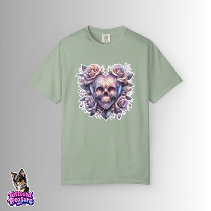 Floral Skull T-Shirt — Pastel Rose Skull Graphic Tee
