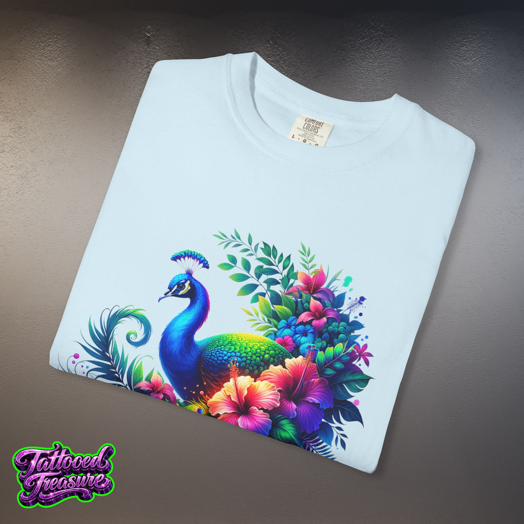 Peacock Floral T-Shirt — Vibrant Watercolor Peacock Tee