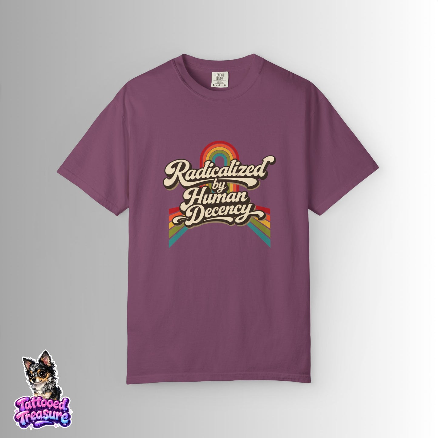 Radicalized by Human Decency T-Shirt — Retro Rainbow Tee