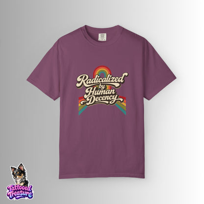 Radicalized by Human Decency T-Shirt — Retro Rainbow Tee