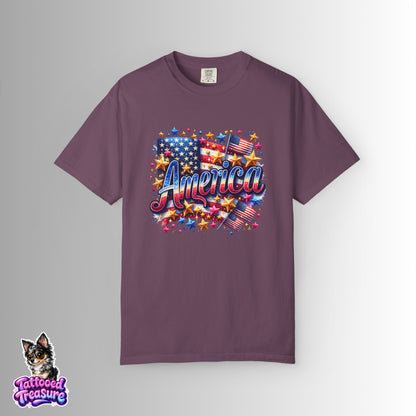 America Graphic T-Shirt — Patriotic USA Flag Design for 4th of July