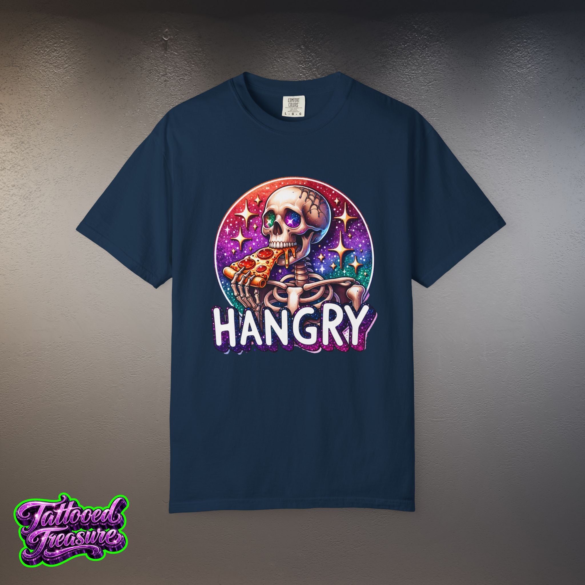 Hangry Skeleton Pizza T-Shirt — Cute Spooky Graphic Tee