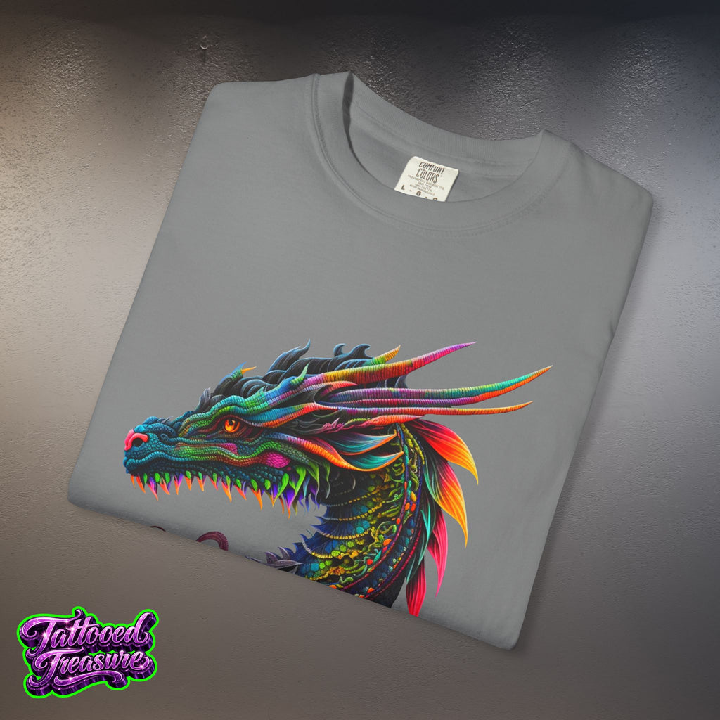 Dragon Tattoo T-Shirt — Colorful Neon Dragon Art Tee