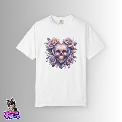 Floral Skull T-Shirt — Pastel Rose Skull Graphic Tee