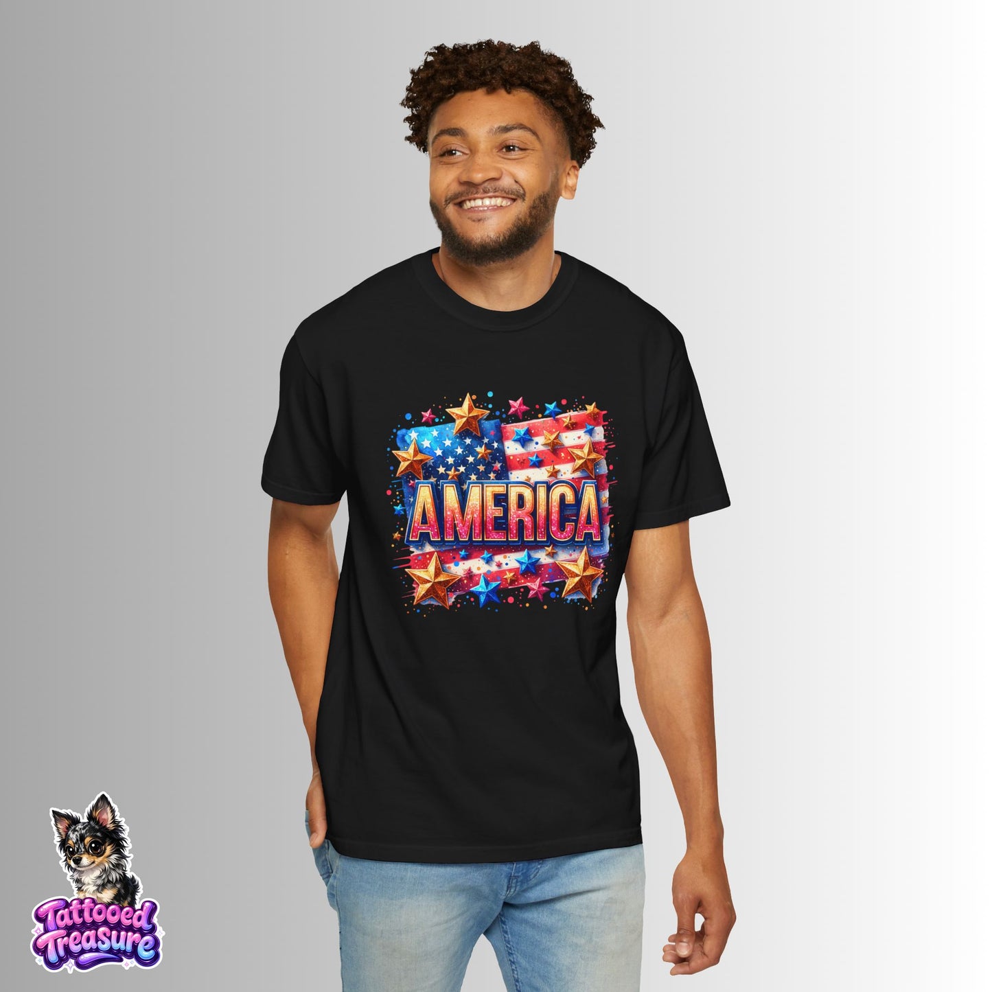 America Flag Stars T-Shirt — Patriotic 4th of July Graphic Tee
