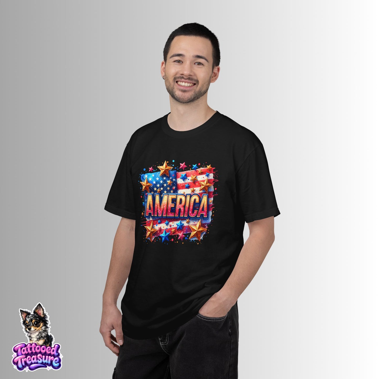 America Flag Stars T-Shirt — Patriotic 4th of July Graphic Tee