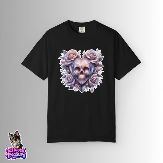 Floral Skull T-Shirt — Pastel Rose Skull Graphic Tee
