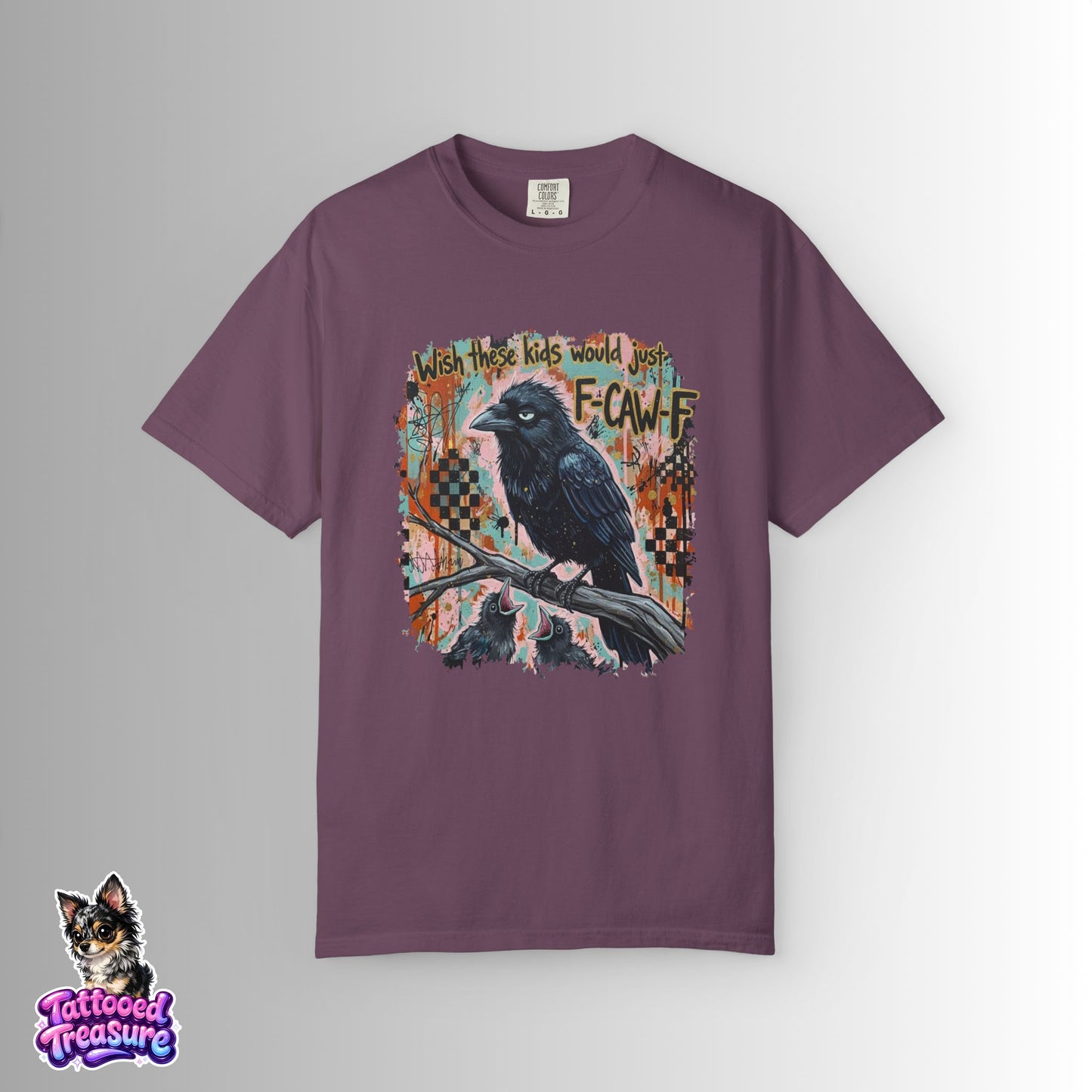 Raven Graphic T-Shirt — 'F-Cawf' Grunge Crow Tee