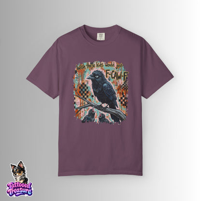 Raven Graphic T-Shirt — 'F-Cawf' Grunge Crow Tee