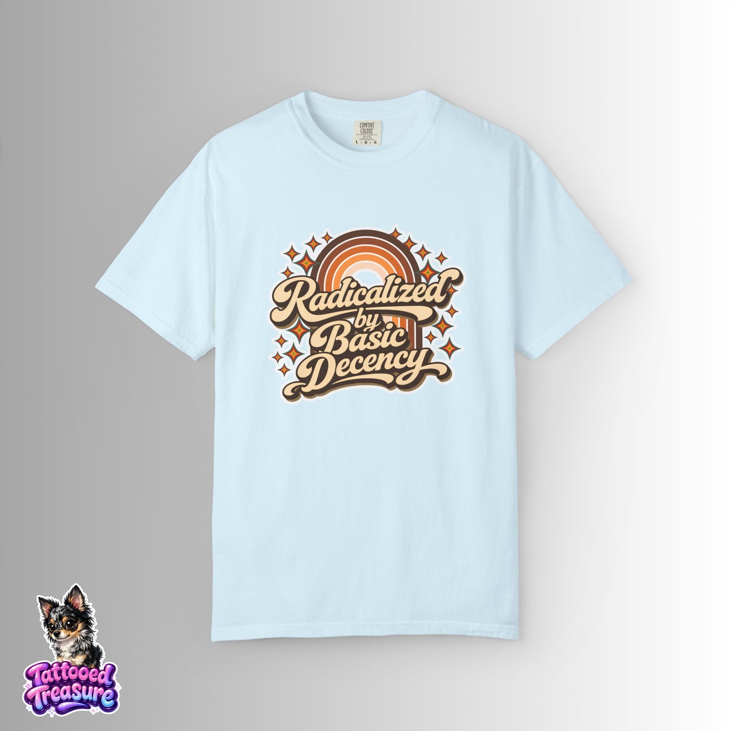 "Radicalized by Basic Decency" | Retro Rainbow Tee
