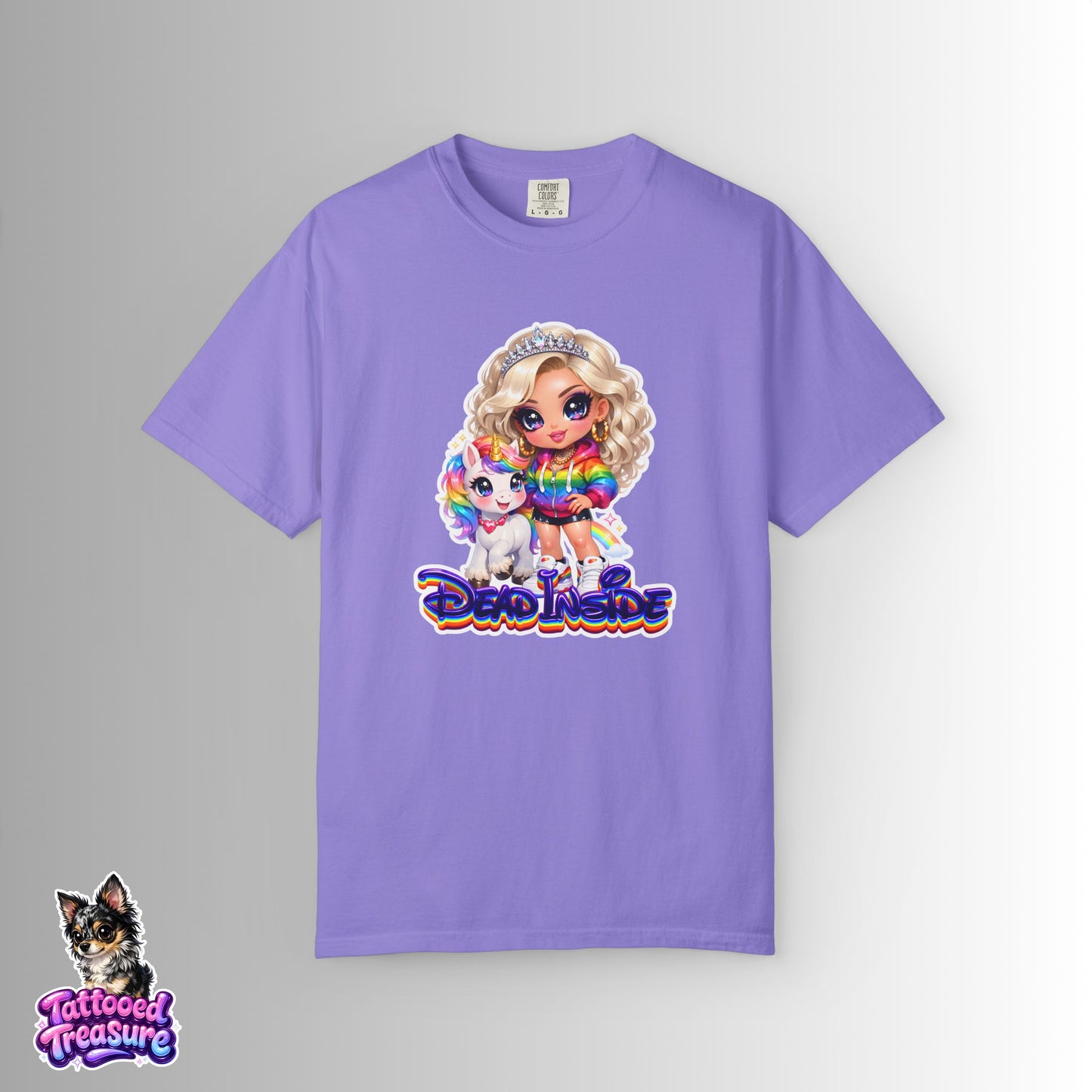 Dead Inside Rainbow Girl T-Shirt — Cute Chibi with Unicorn Pet