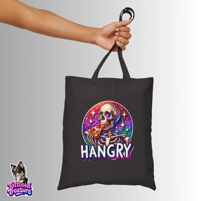 Hangry Skeleton Canvas Tote Bag – Funny Skull Pizza Eco Grocery Bag