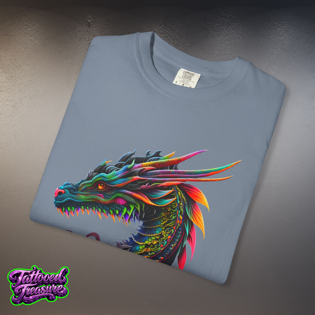 Dragon Tattoo T-Shirt — Colorful Neon Dragon Art Tee