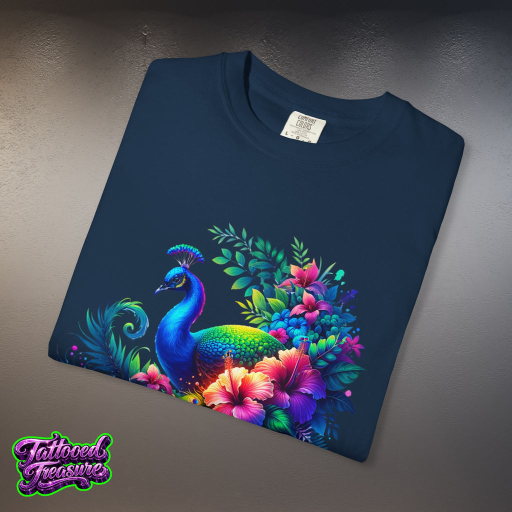 Peacock Floral T-Shirt — Vibrant Watercolor Peacock Tee