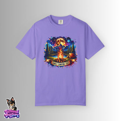 Camping Vibes T-Shirt — "Family Camping Trip" Campfire & Moon Graphic Tee