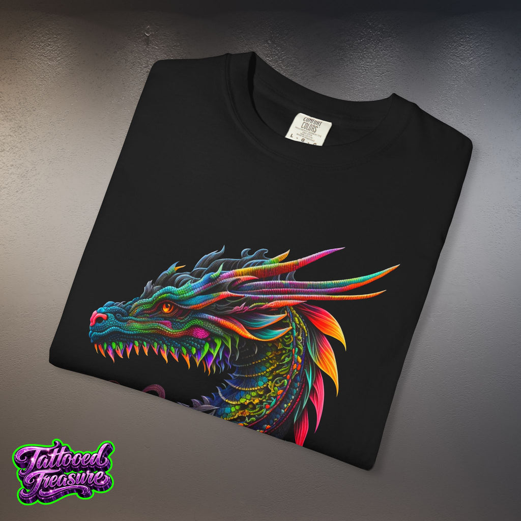 Dragon Tattoo T-Shirt — Colorful Neon Dragon Art Tee
