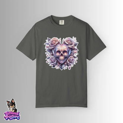 Floral Skull T-Shirt — Pastel Rose Skull Graphic Tee